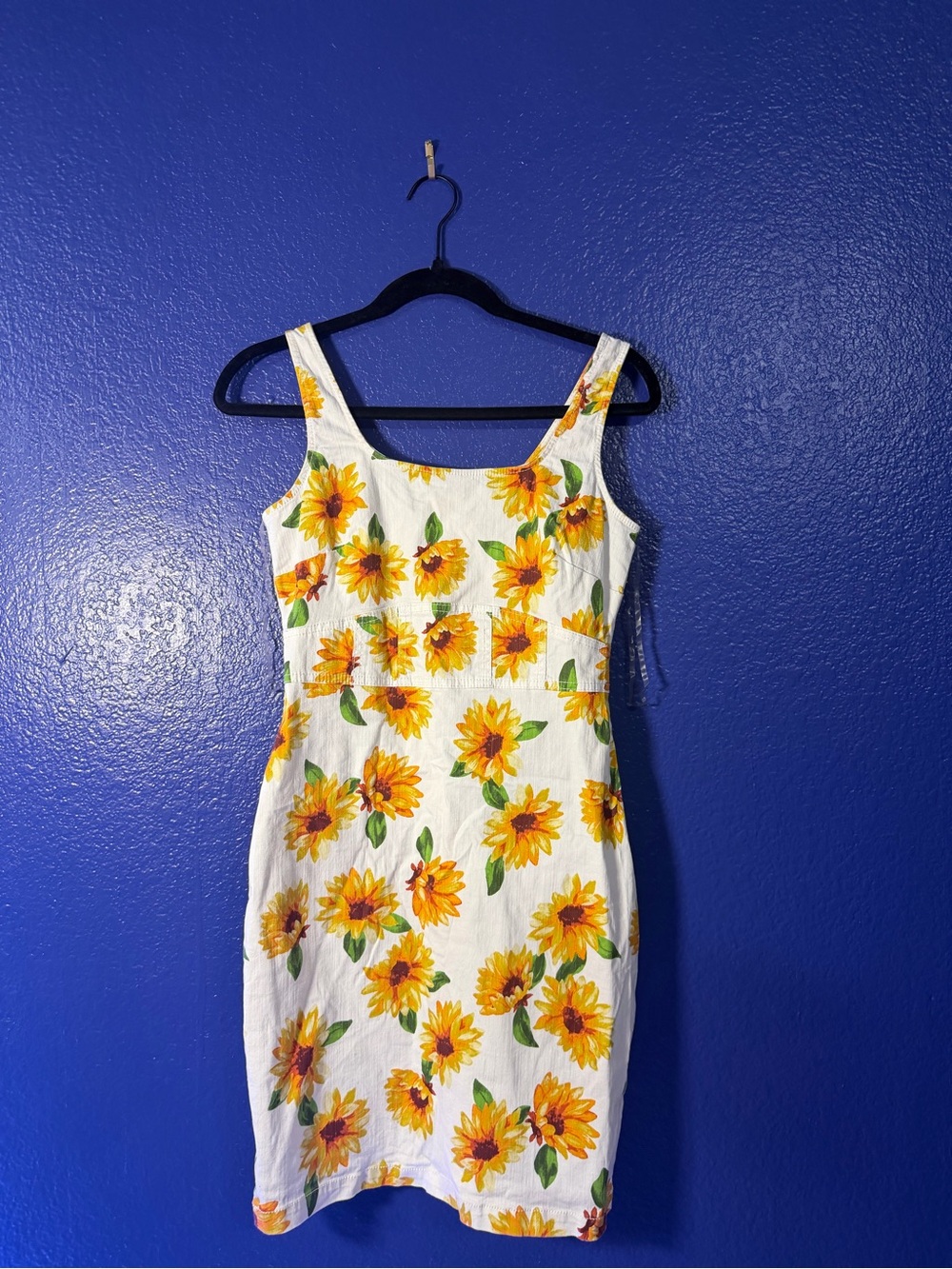 Derek Heart White Mini Dress with Yellow Sunflower Print